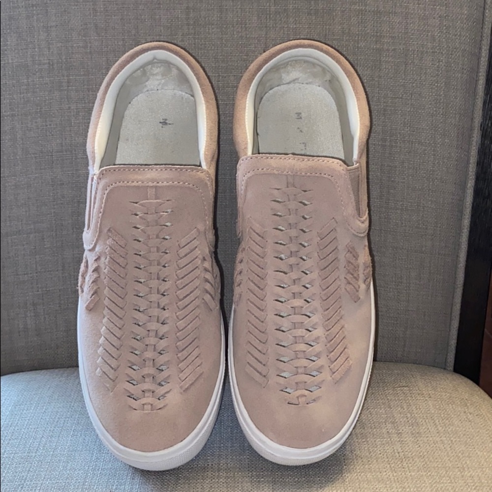 Marc Fisher light pink suede slip on shoes, size 8